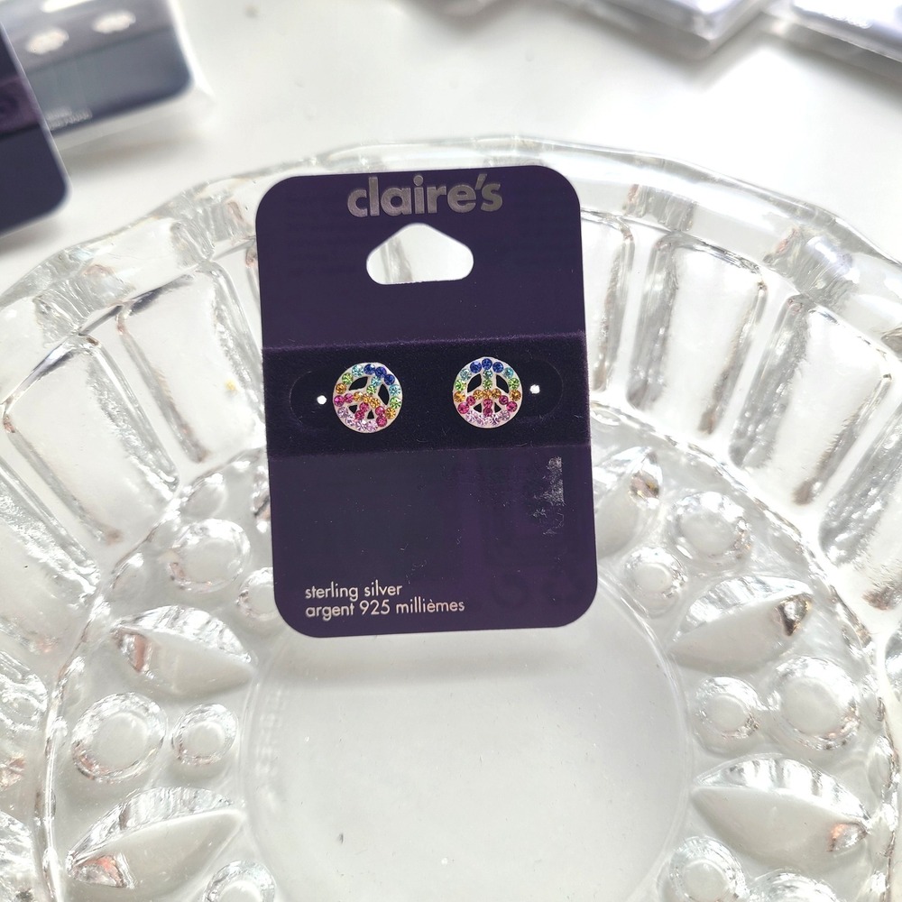 Sterling Silver‎ Peace Bling Sparkle post studs earring earrings 925 Claire's